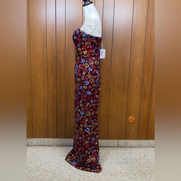 Marchesa Notte Strapless Plunging Floral Sequin Column Gown size 6 - Picture 7 of 13